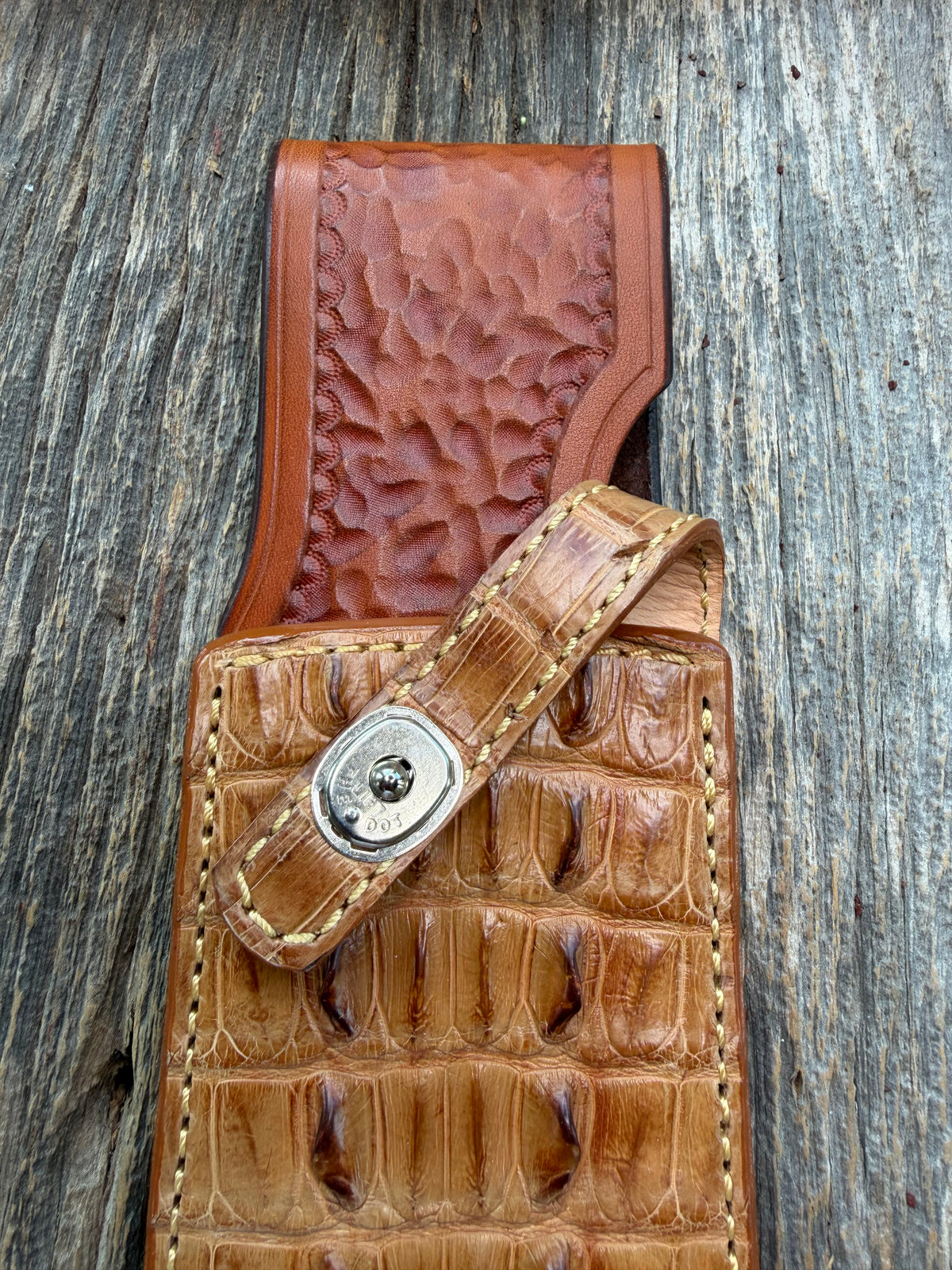 Randall Model 12-11 Large Sasquatch (Tail) Sheath in Exotic Tan Hornback Crocodile by Treeman.
