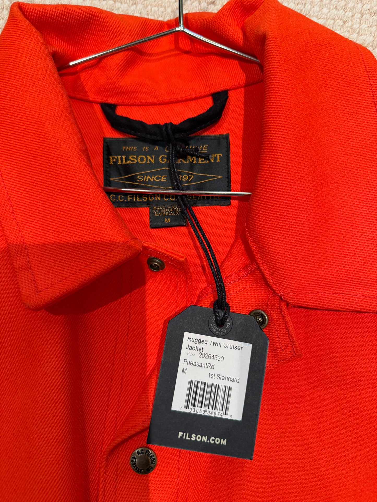 Filson Rugged Twill Cruiser Jacket | Size M | Pheasant Red | Made in USA | NWT