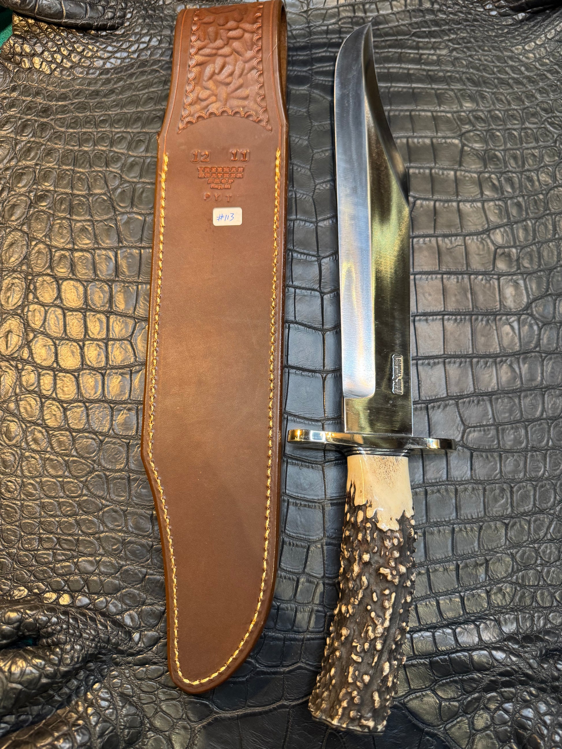 Randall Model Confederate Sheath in Exotic Brown and Black Python skin from Treeman. Sheath only.
