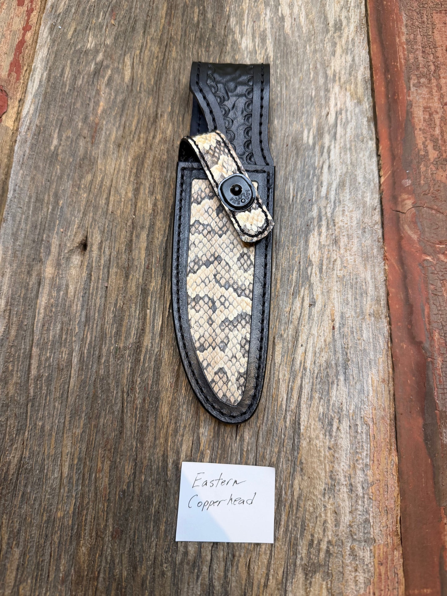 Randall Model Combat Companion Sheath in Exotic Eastern Copperhead from Treeman Sheaths.