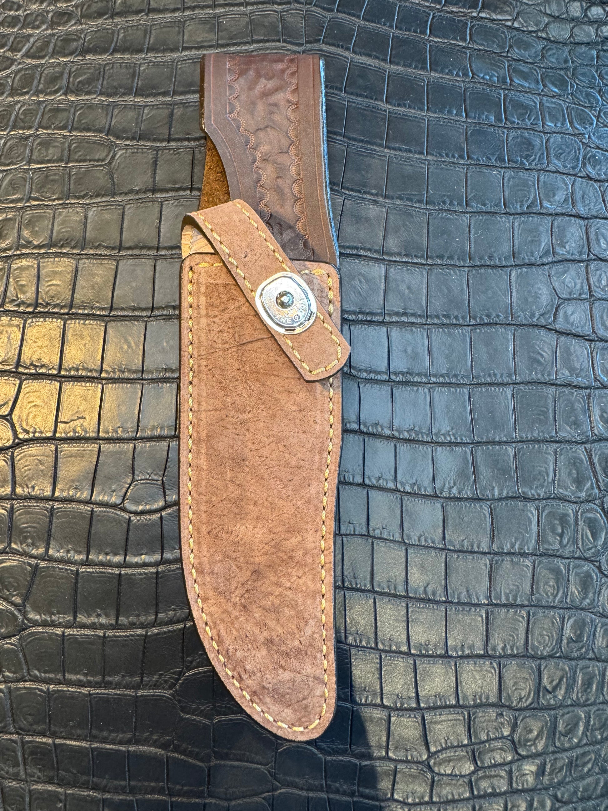 Randall Model 12-6 “Little Bear” in Exotic Sheath in Grey Hippo by Treeman.