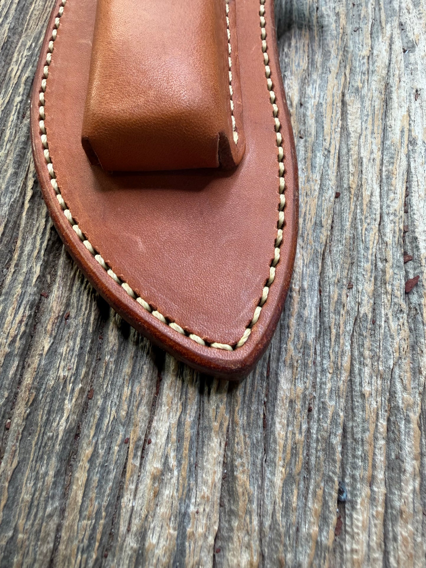 Randall by Gutcher Knife Sheath for a Model Rick Bowles Special.  Randall snaps, pouch with stone. Tuff sheath.