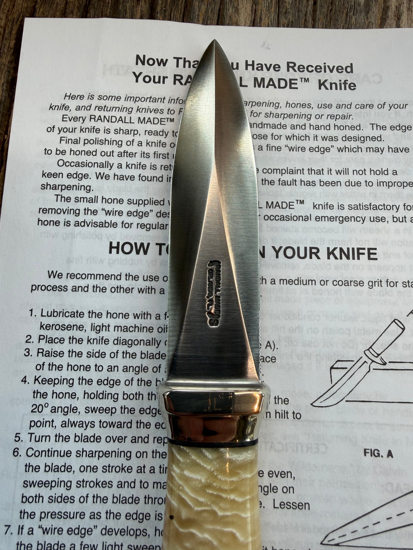 New Randall Model “Gambler” 4 Inch in Musk OX, Nickel collar and rounded  butt cap. Stainless blade.