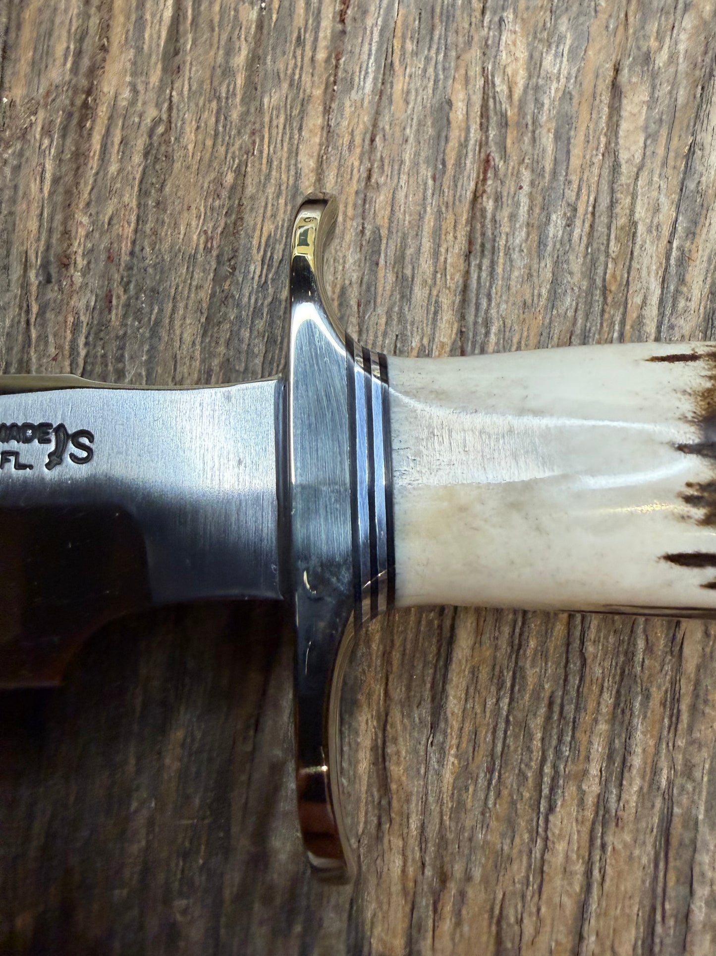 New in Paper Randall Made Knife Model 1-8 Stag , Stainless, Black and Aluminum  spacers, Nickel Hilt.