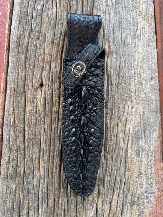 Randall Model 16-7 SP1 Sheath in Exotic Black Snapping Turtle by Treeman. Spiked Dragon tail portion of the turtle.