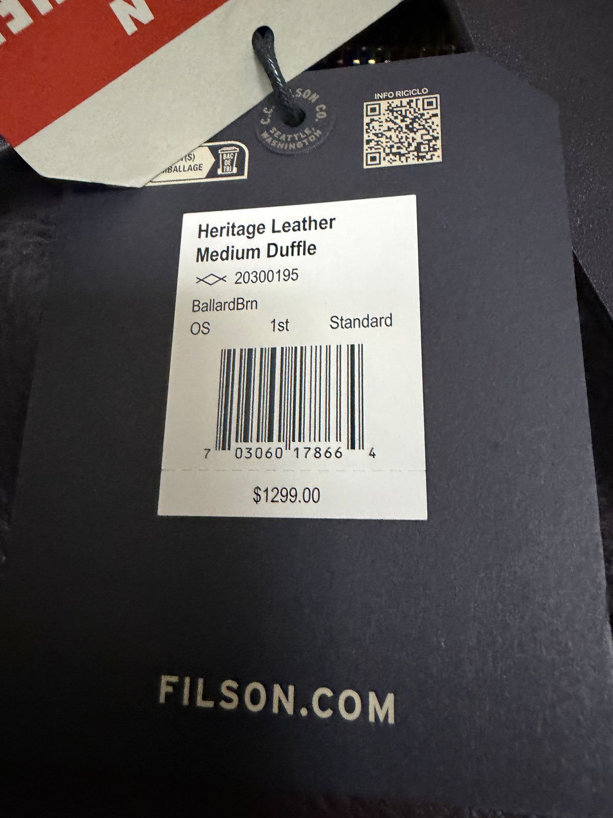 FILSON HERITAGE LEATHER MEDIUM DUFFLE BAG BALLARD BROWN OS NWT
