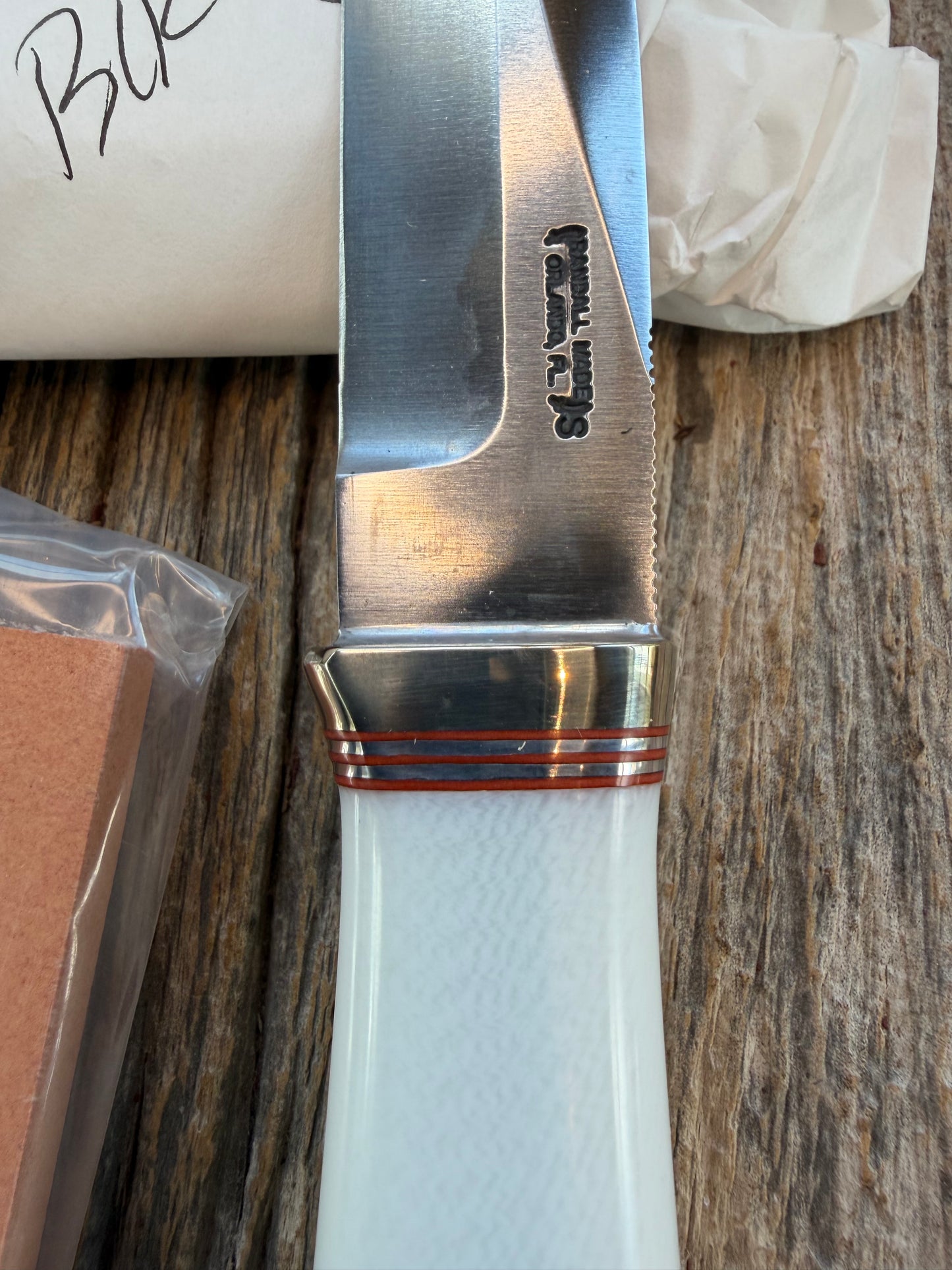 New in Paper Randall Model “Gambler” 4 Inch in Ivorite Nickel hilt, Stainless, red and Aluminum spacers.