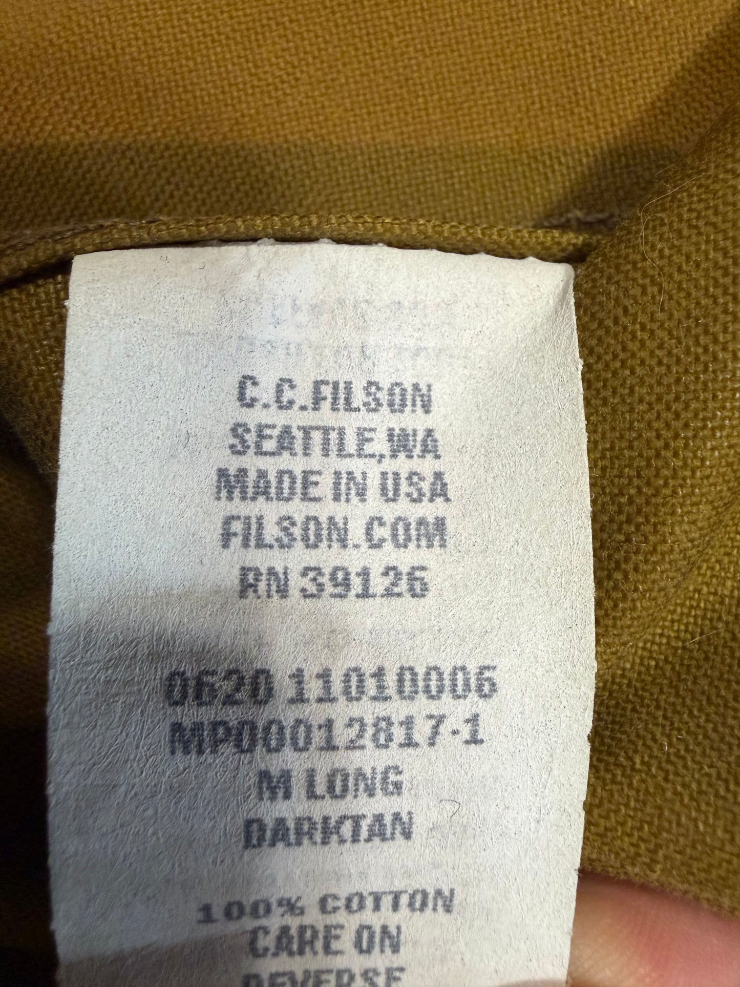 Filson Tin Cloth Cruiser Medium Long Dark Tan Canvas Made In USA Made “Rare”