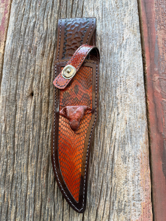 New Randall Model 12-8 Big Bear Sheath in Exotic Cobra with actual head by Treeman. Black and Browns … one of only a three I made.