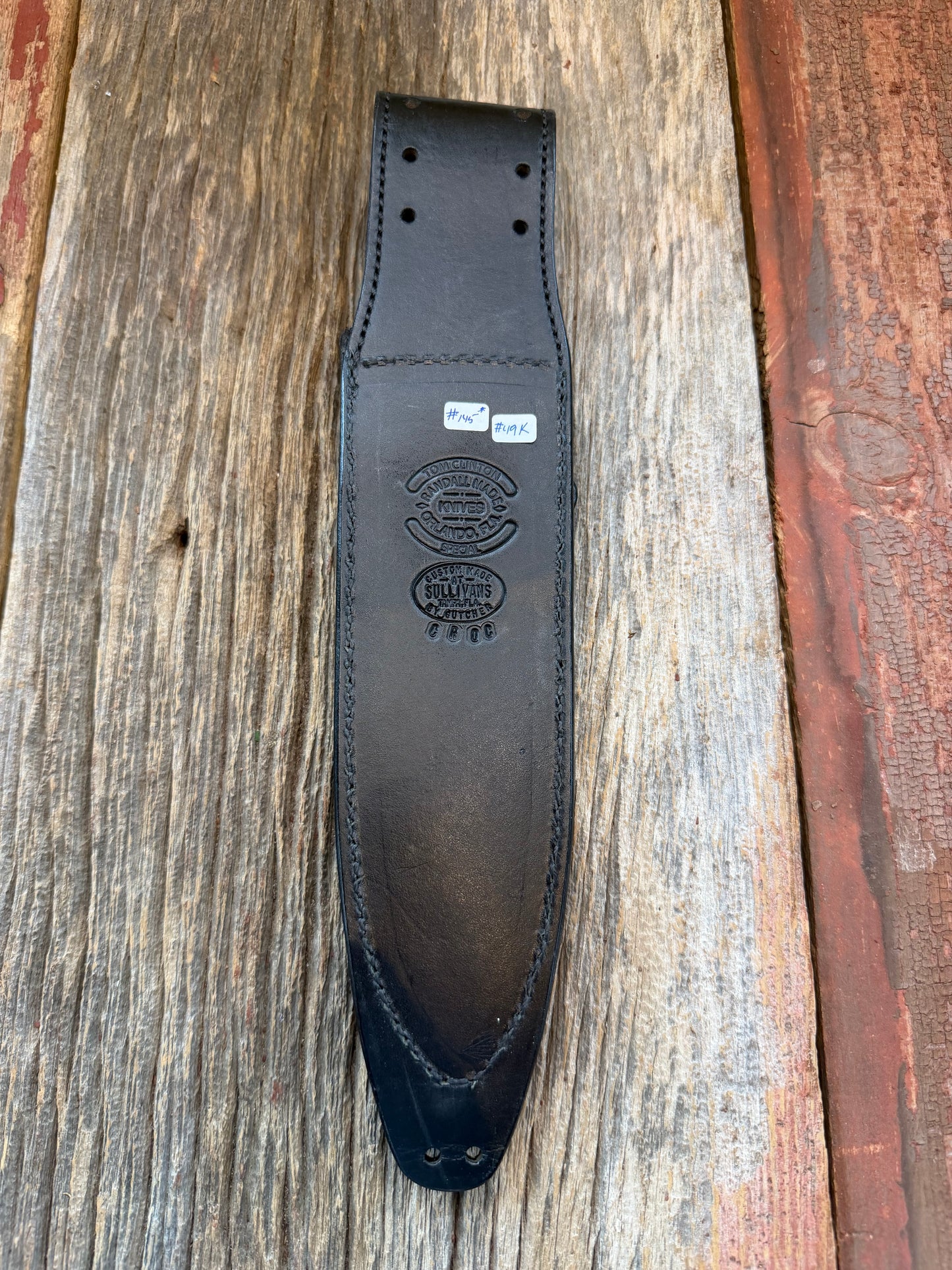 Randall Model Clinton Special Sheath in Exotic Black Crocodile tail Custom Made at Sullivan’s by Gutcher.
