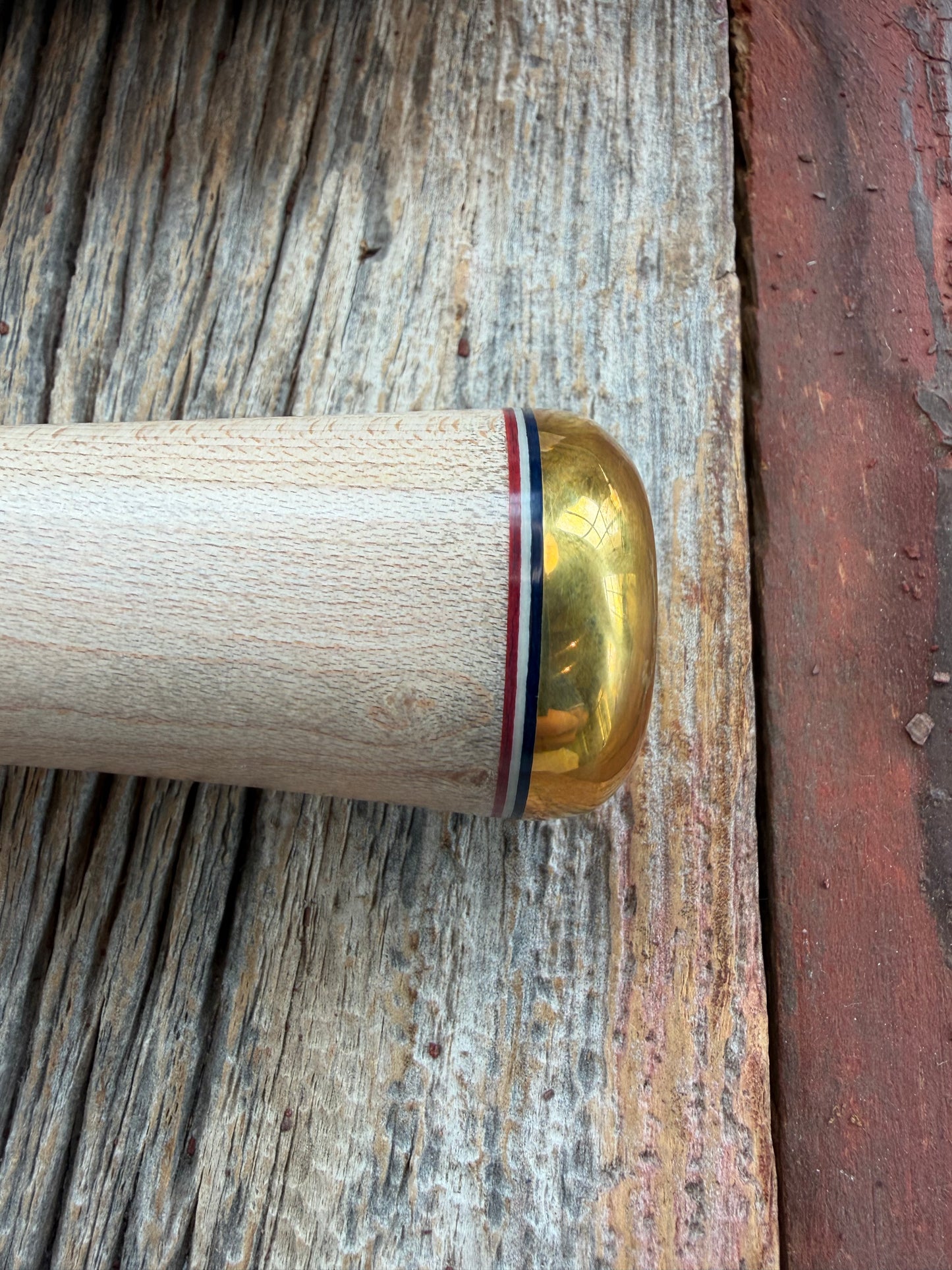 New Paper Randall Made Knife Model 12-8 supplied Maple handle, carbon  blade, brass hilt and rounded butt cap. Red white and blue spacers