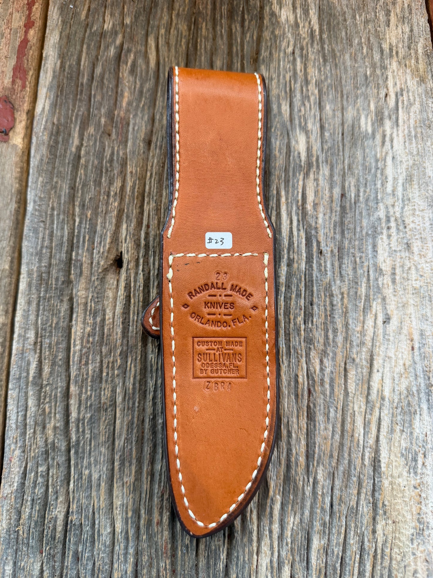 Randall Model 23 Sheath in Exotic Brown Zebra Custom Made at Sullivan’s by Gutcher.