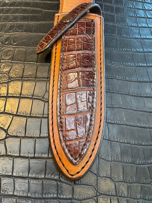 Randall Model Clinton Special Sheath in Exotic Brown Crocodile Custom Made at Sullivan’s by Gutcher.