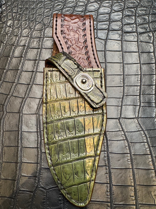 Randall Model 19-5 Exotic Army Green Crocodile Sheath from Treeman.