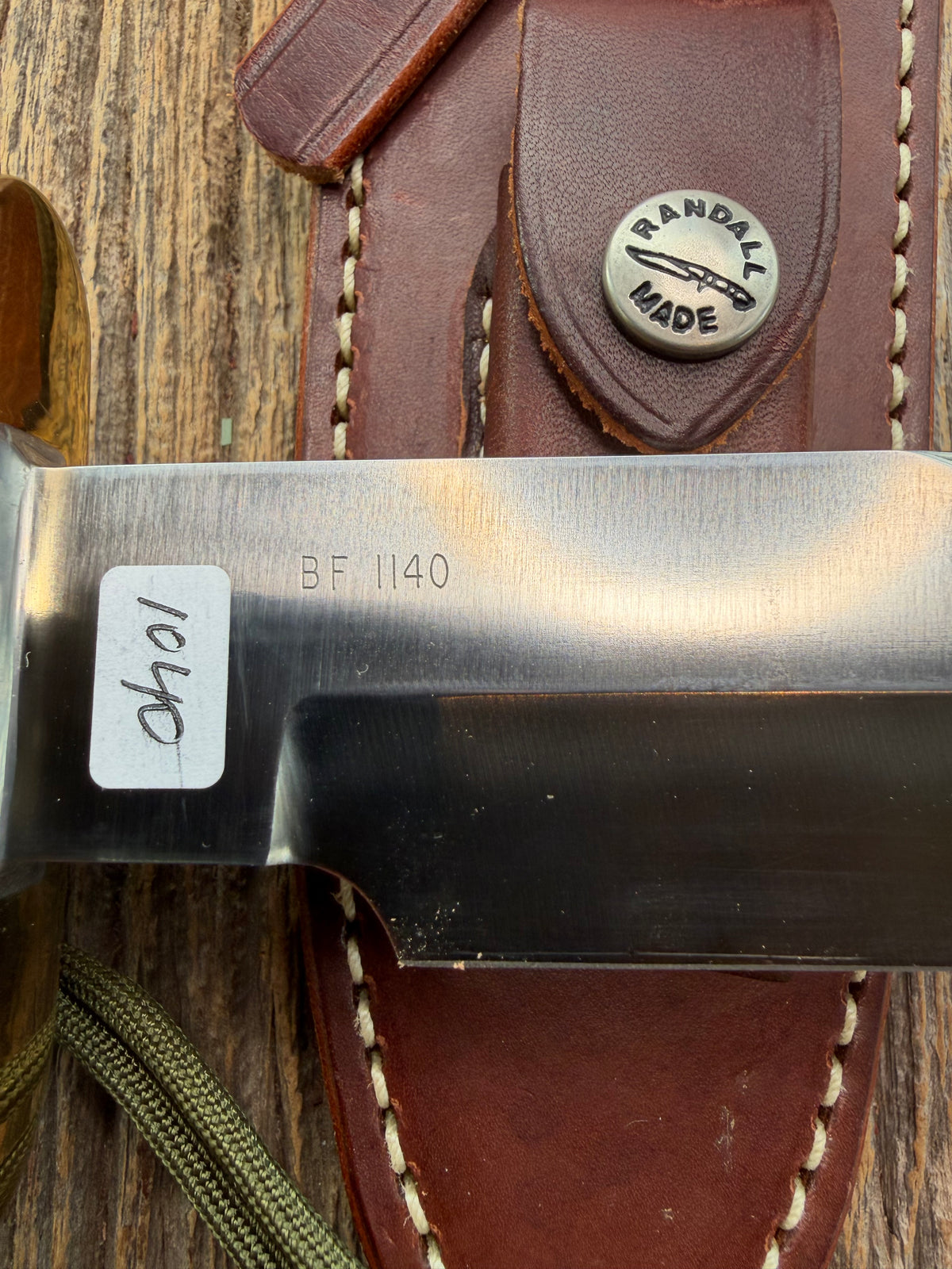 Nice Paper Randall Model Buxton Fighter # 1140 Brown Micarta, Lanyard SS Nickel Silver Double Hilt, Skull Crusher.