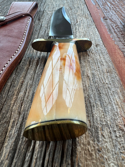 Randall Knife Model Nordic Special in Creamy Fossil Walrus, Stainless, brass hilt and butt plate.