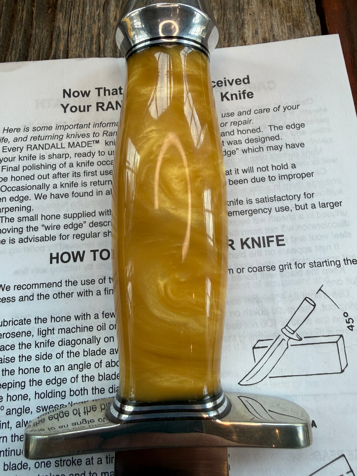 Randall Knife Model Clinton Special in Irradesent Poly Pearl, Stainless Steel, NSH and  Durilium Butt cap .