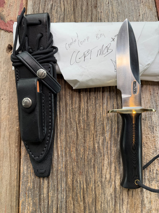 New in Paper Randall Knife Model Combat Companion Black Micarta Handle Stainless Steel, Brass Hilt, Lanyard,