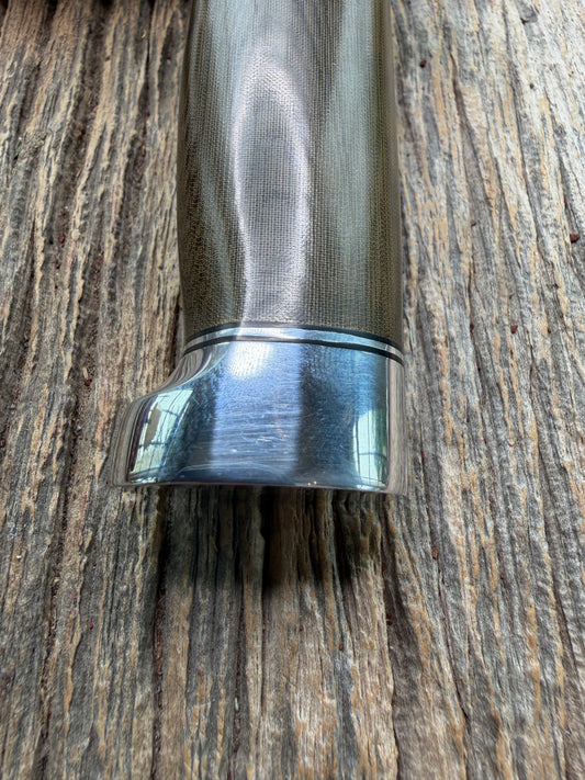 New in Paper Randall Model 19-5 Bushmaster with a Green Micarta handle. Stainless steel blade, Nickel silver hilt. Brown leather sheath. Crows Beak Aluminum handle.