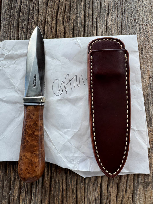 New in Paper Randall Model “Gambler” 4 Inch in Thuya Wood, Nickel hilt, Stainless, black and aluminum spacers.