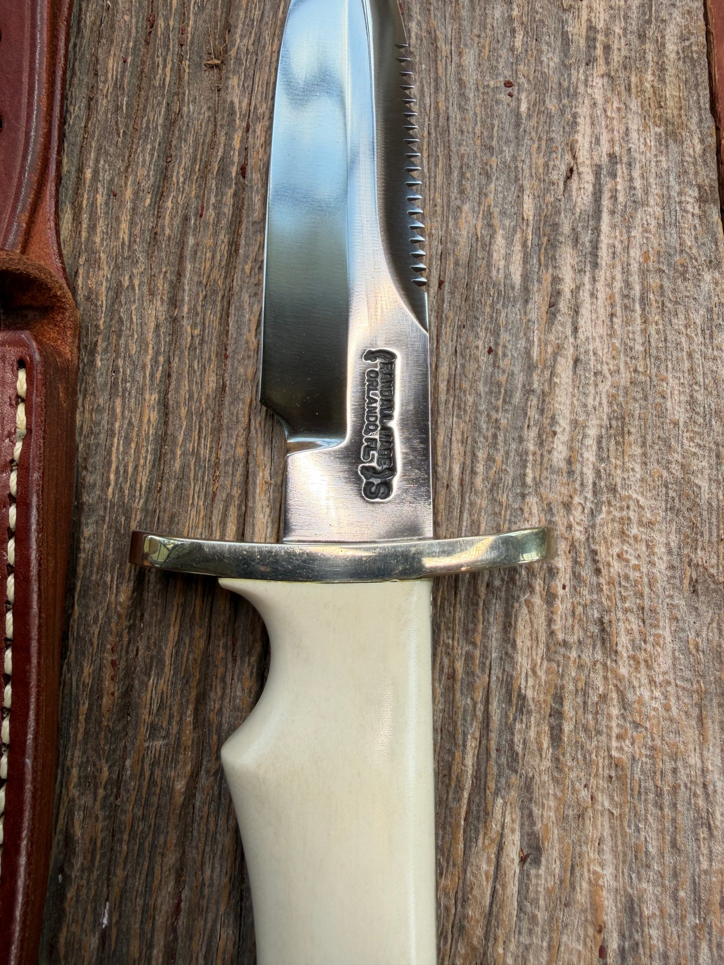 Randall Model 15-5 1/2 Airman White Ivorite Handle Stainless Nickel Silver Hilt Sawteeth Lanyard