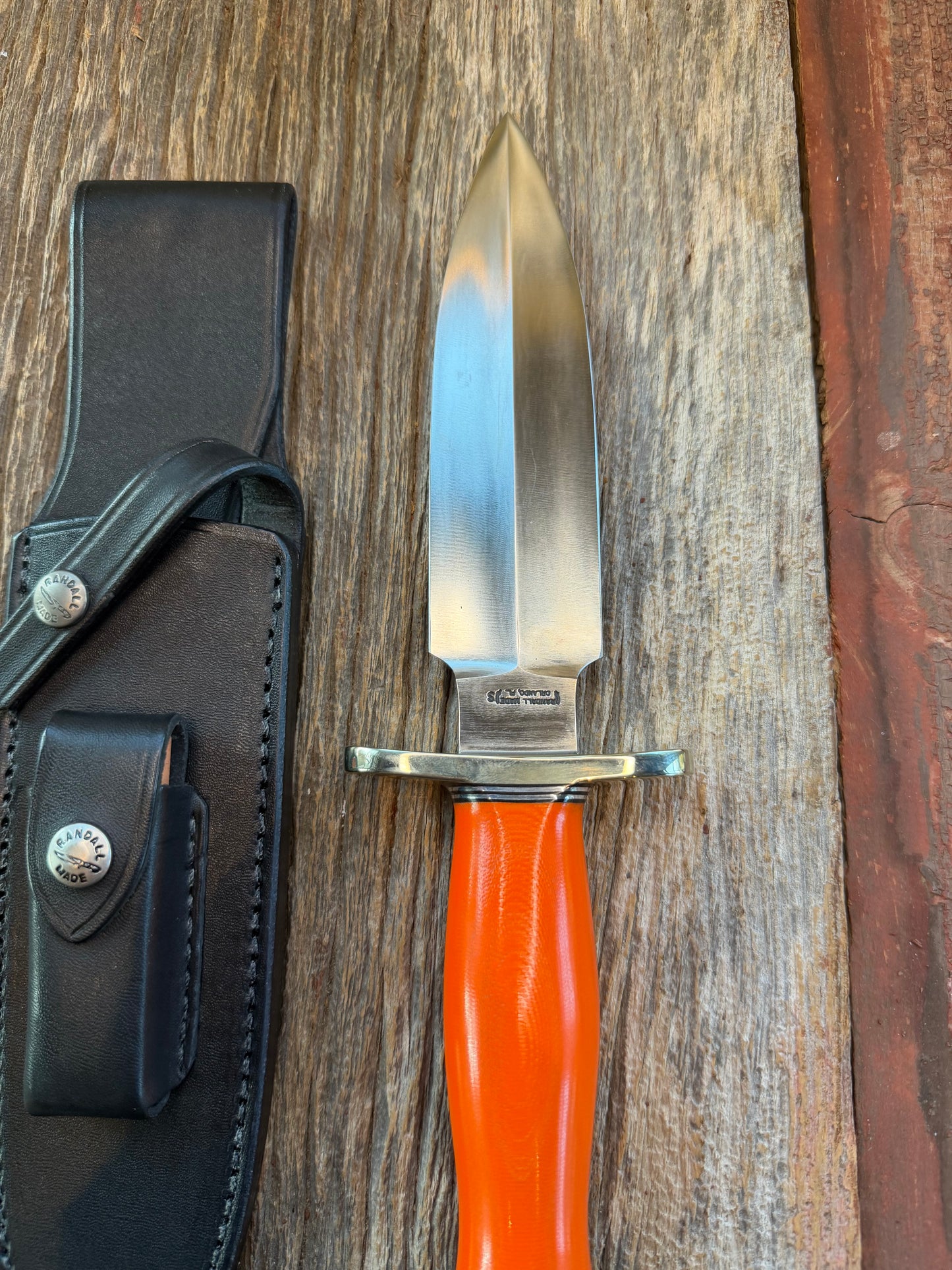 Randall Knife Clinton Special TC Nickel Silver Hilt Stainless Steel, Orange G10, coolie butt cap