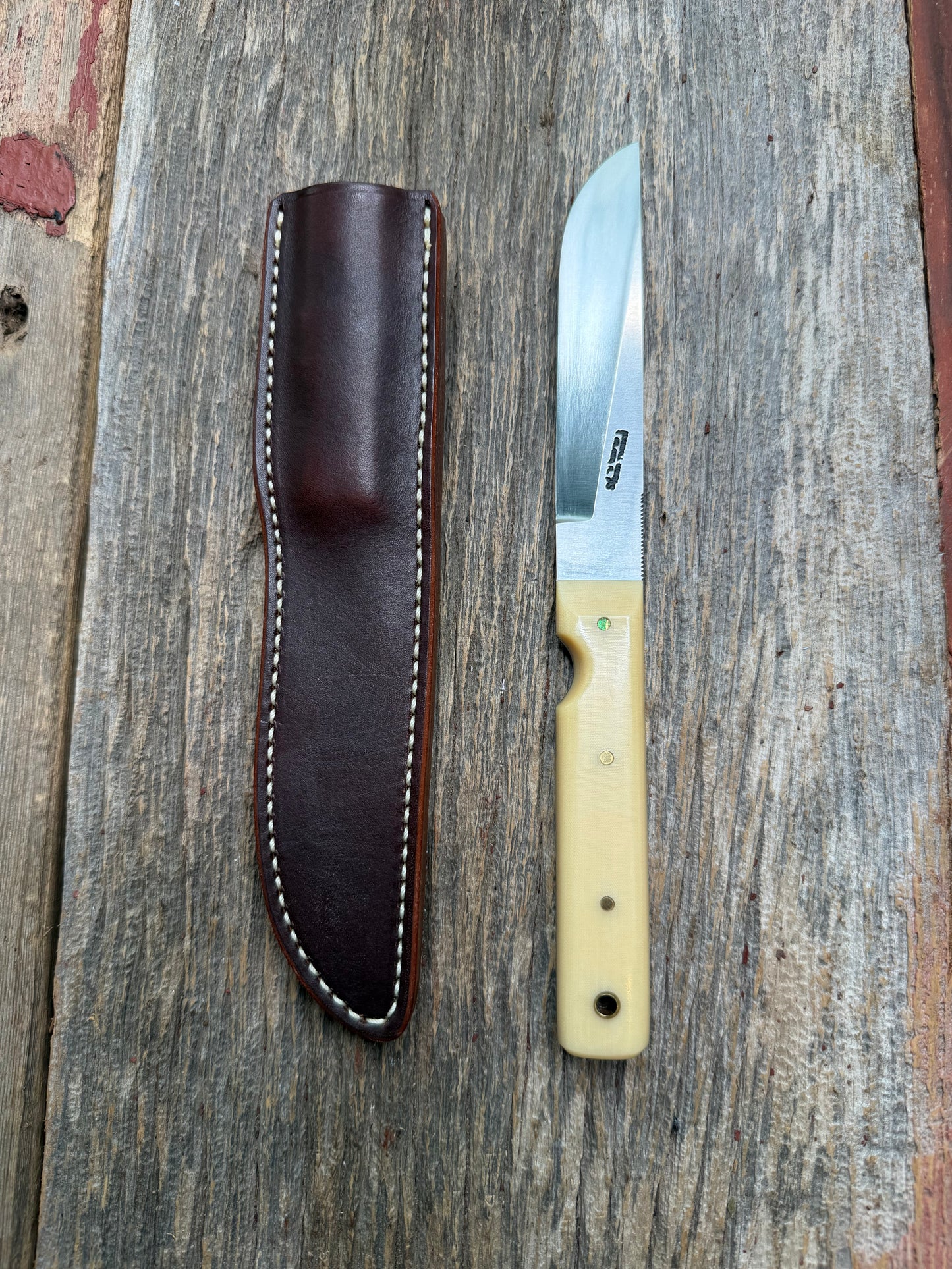 Nice rare Randall Knife Model 10-5 Fisherman in dealer supplied None Linen Micarta handle. Stainless Blade