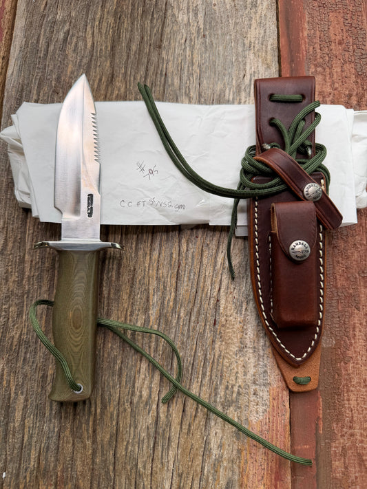 New in Paper Randall Knife Model Combat Companion Green Micarta Handle Stainless Steel, Nickel  Silcer Hilt, Lanyard. Sawteeth