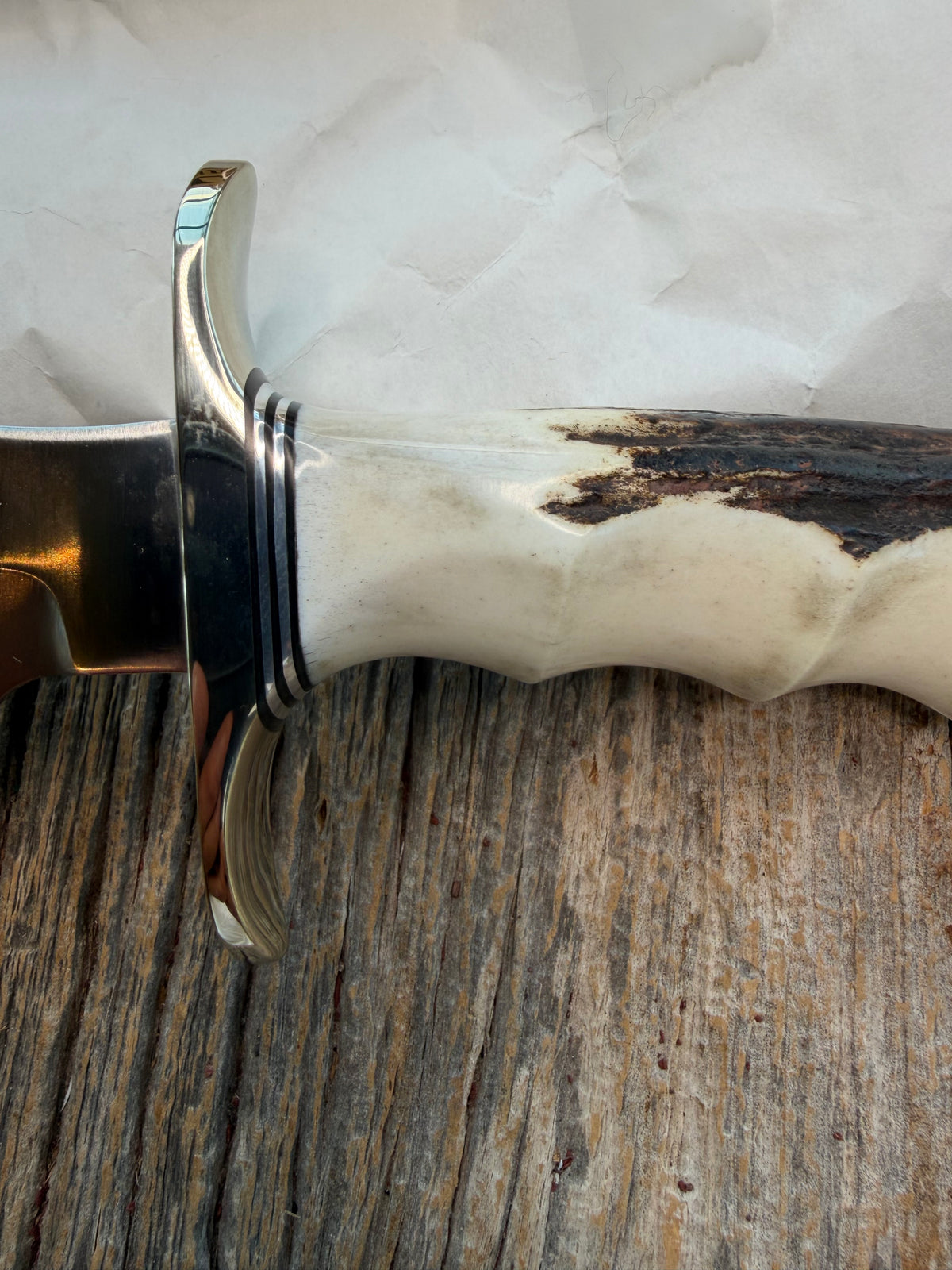 New in Paper Randall Made Knife Model 1-8 Stag with finger grooves handle, Stainless, Nickel silver Hilt, black and aluminum spacers, loaded!!