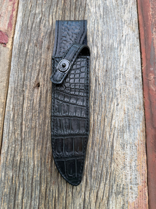 New Randall Model 14 Sheath in Exotic Black Matte Crocodile from Treeman with the newest Black Canteen snap. Killer sheath.