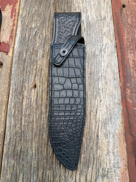 New Randall Model 12-9 Sheath in Exotic Black Matte Crocodile from Treeman with the newest Black Canteen snap. Killer sheath.