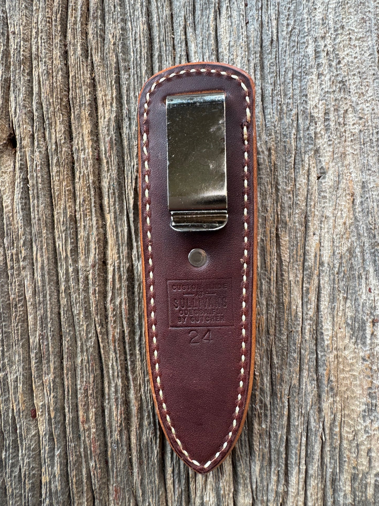 New Randall Sullivans by Gutcher Leather Knife Sheath Model 24 silver belt loop clip.