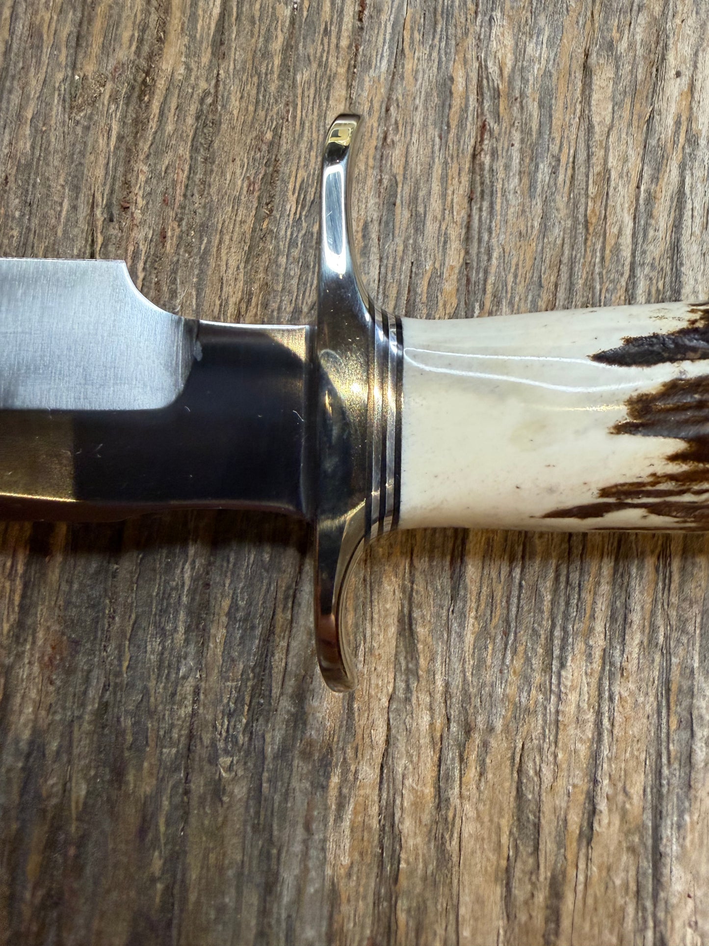 New in Paper Randall Made Knife Model 1-8 Stag , Stainless, Black and Aluminum  spacers, Nickel Hilt.