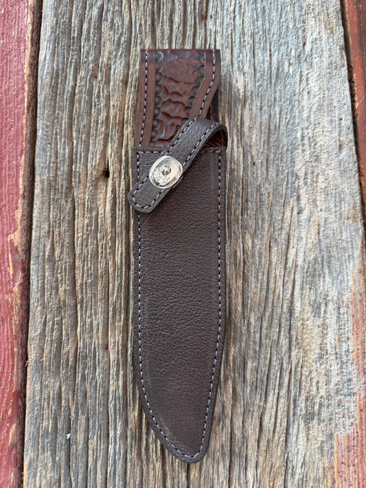 Randall Model 14 Sheath in Exotic Cape Buffalo in Dark Brown Leather from Treeman.