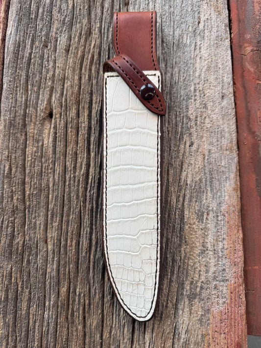 New Randall Model 1-8 or 2-8 Sheath in Exotic white Natural Croc with full leather belt loop. Custom Made at Sullivan’s by Gutcher.