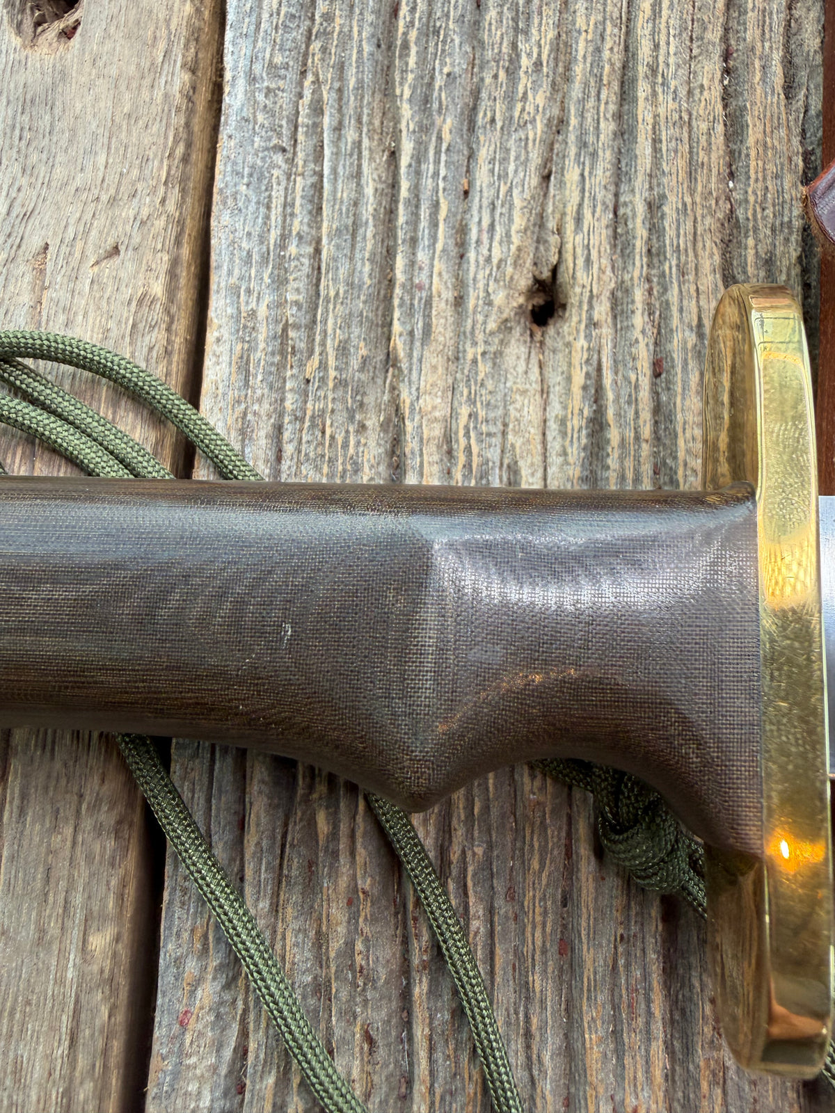 Nice Paper Randall Model Buxton Fighter # 1140 Brown Micarta, Lanyard SS Nickel Silver Double Hilt, Skull Crusher.