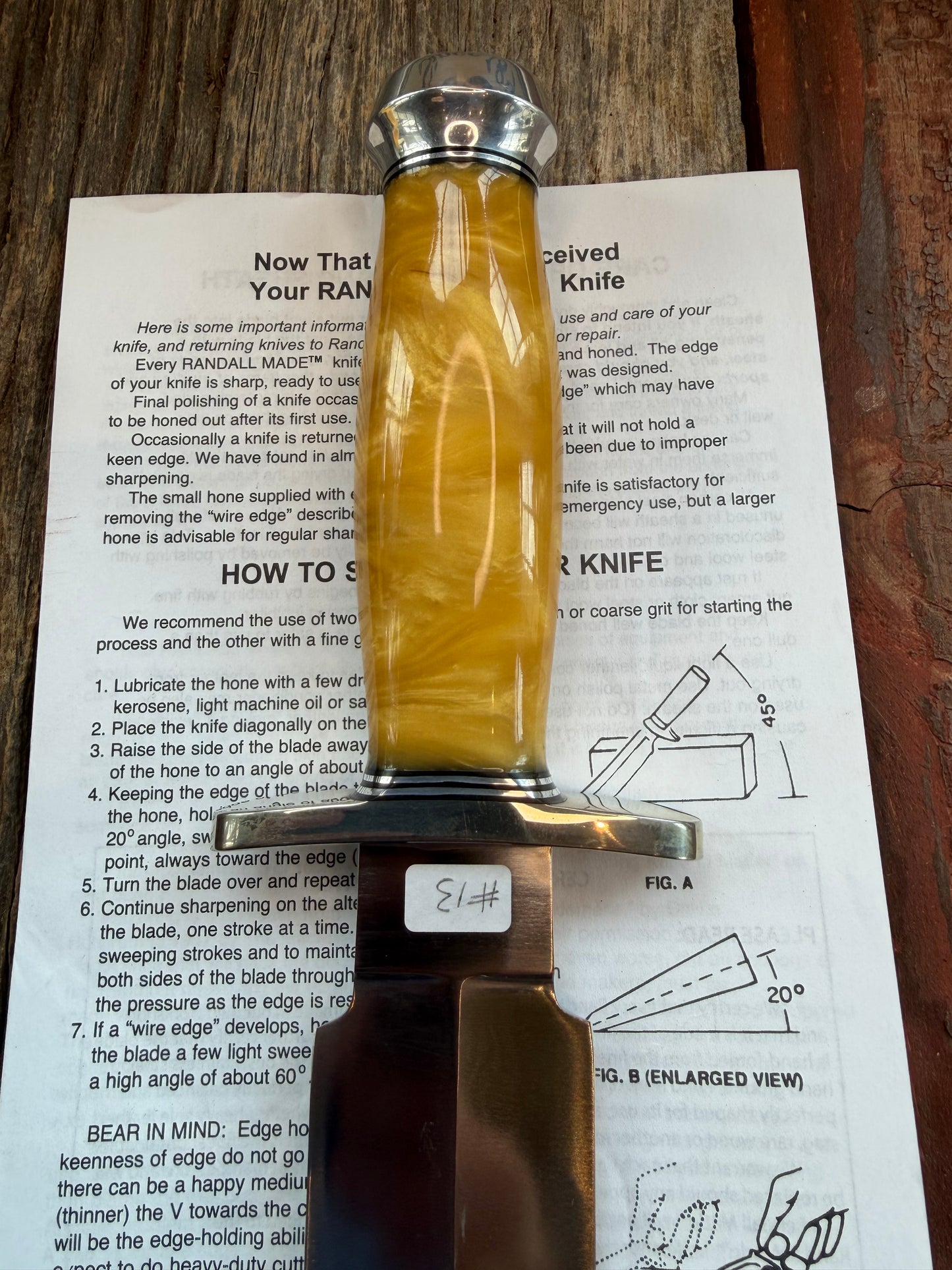 Randall Knife Model Clinton Special in Irradesent Poly Pearl, Stainless Steel, NSH and  Durilium Butt cap .