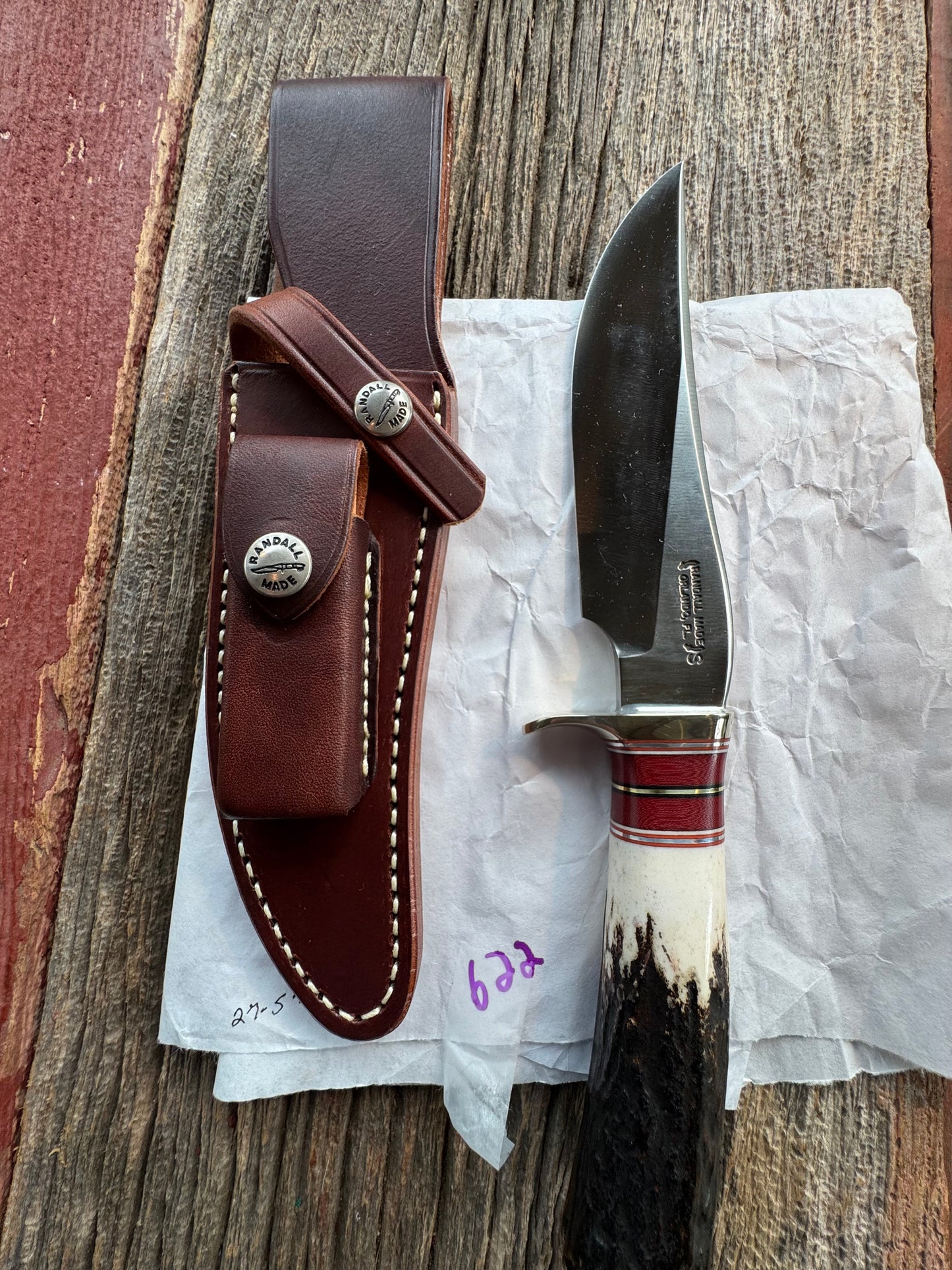 New in Paper Randall Knife Model 27 Trailblazer Stag Handle Stainless Steel, NSH and butt cap, 13 Spacer option.