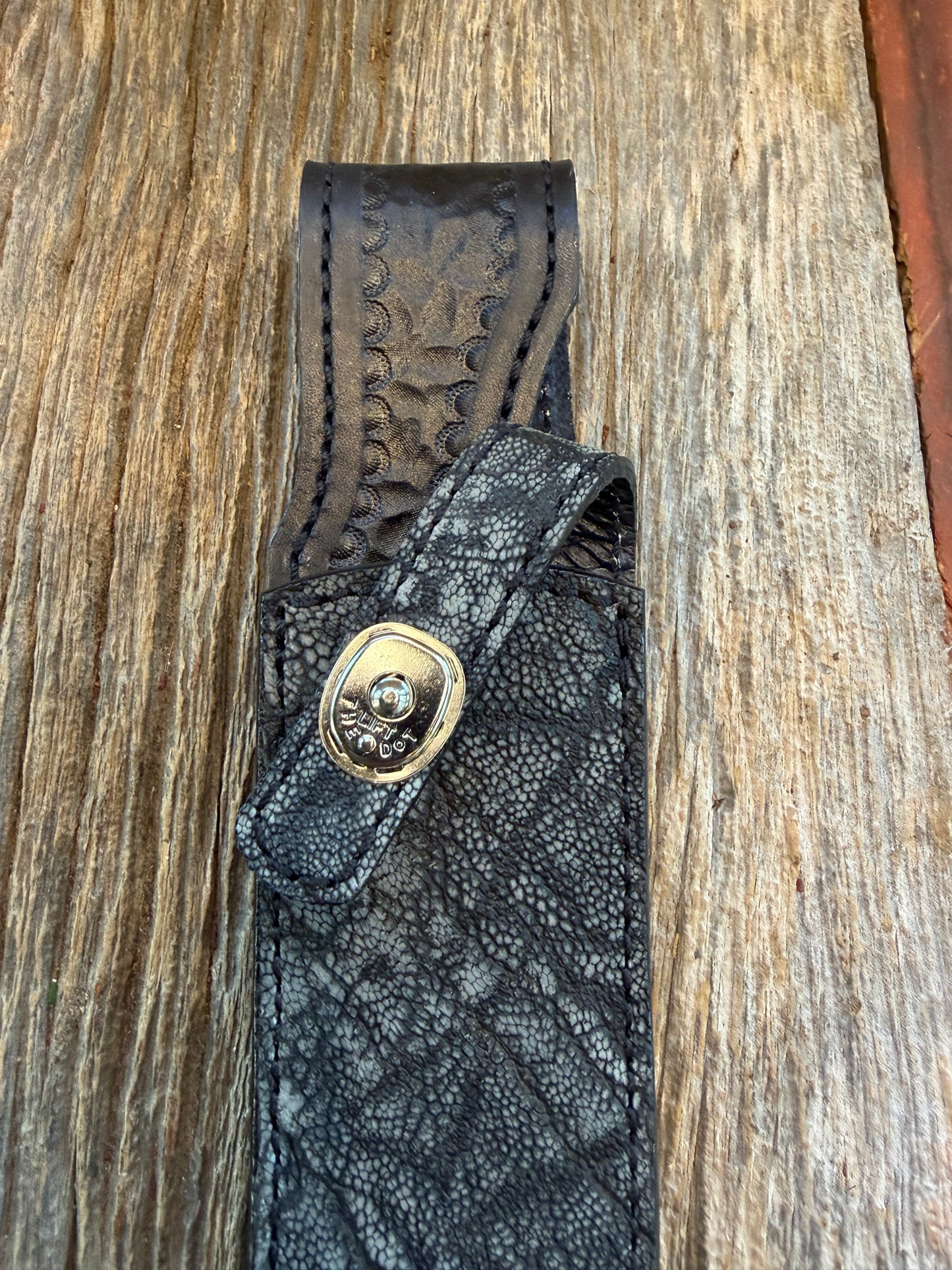 Randall Model Buxton Fighter “Dealer Special” Exotic Sheath in Black Elephant Trunk by Treeman.