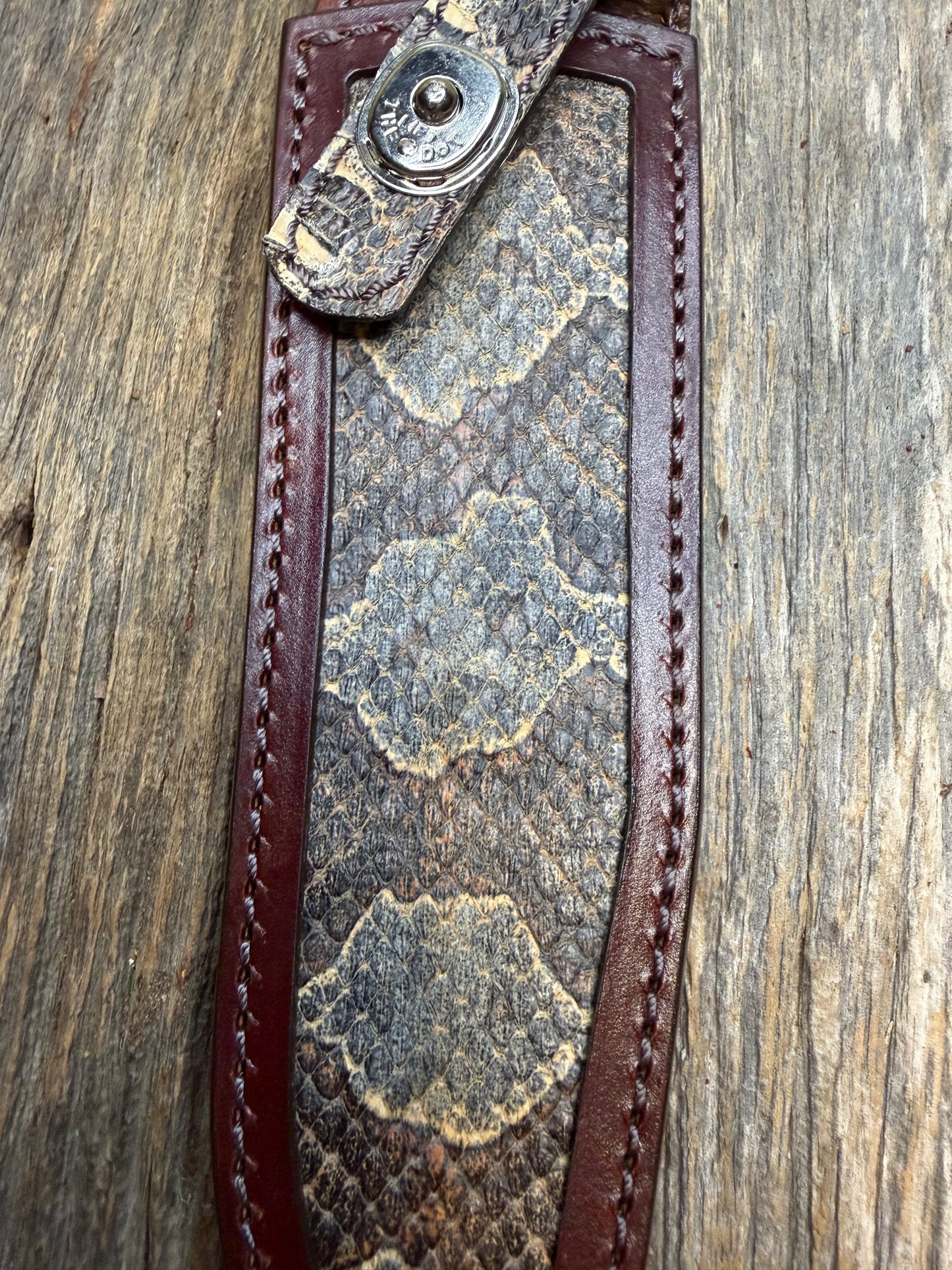 Randall Model 16 Sheath in Exotic Western Diamondback RattleSnake from Treeman Sheaths. Tremendous colors on this one.