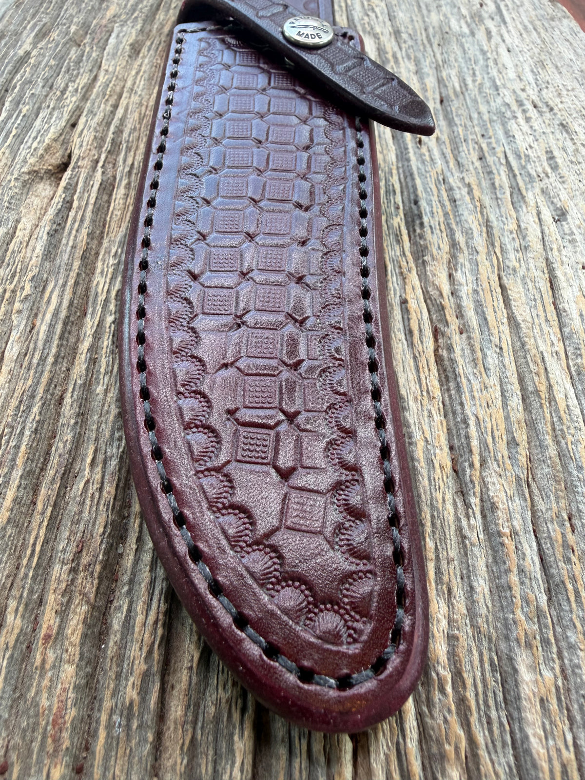 Rare Randall Sullivans by Gutcher Knife Sheath for a Model 12-6 curved hilt. Ox Blood Red leather  with a beautiful  basket weave pattern. Randall Snap and stamp on the back.