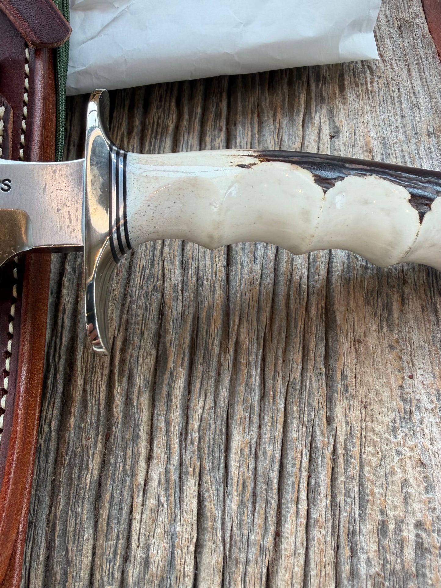 New in Paper Randall Made Knife Model 1-8 Stag Finger Grooves Stainless Nickel Hilt