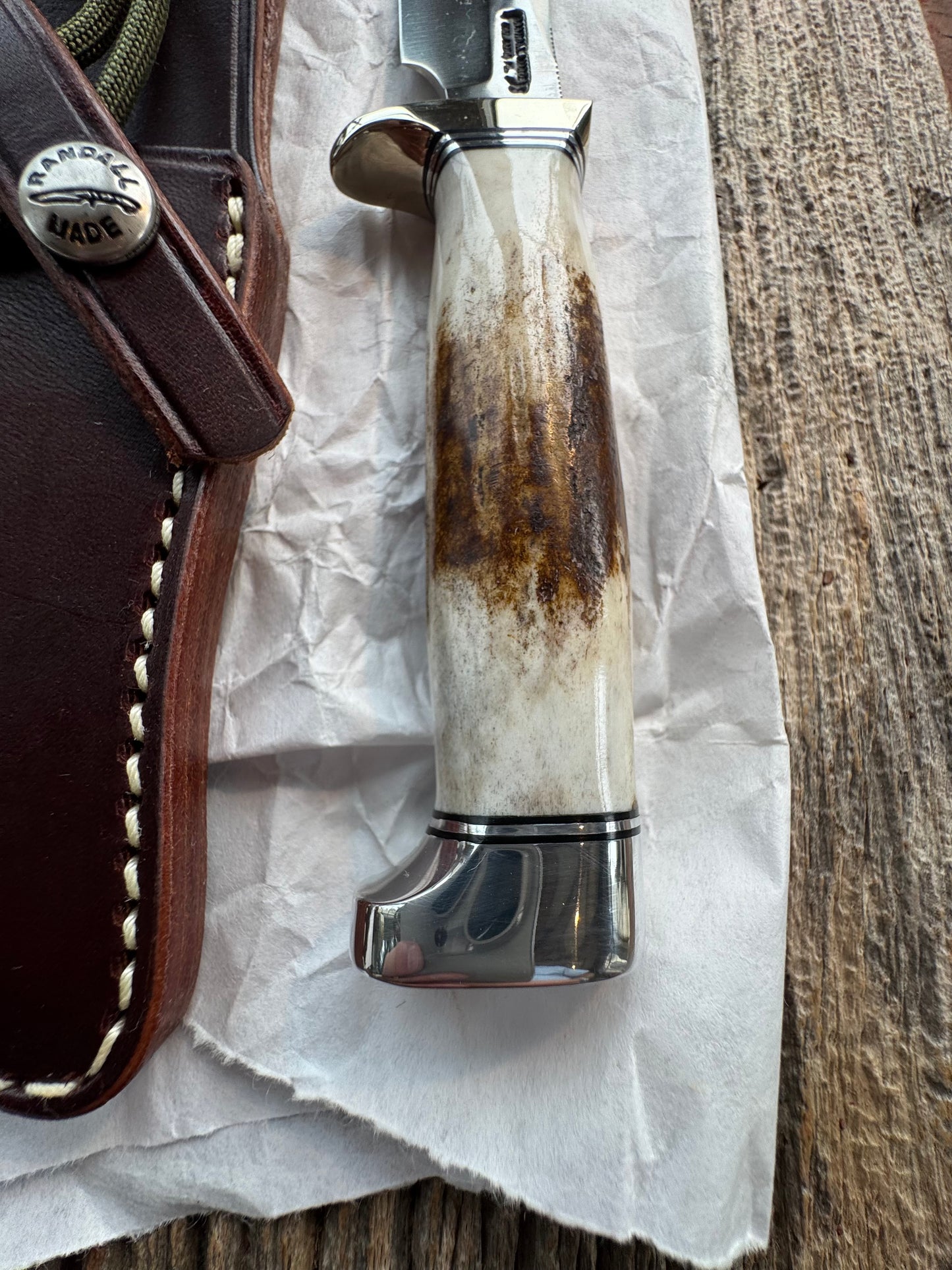 New in Paper Randall Knife Model #8-4 Old Style Trout And Bird Stag Handle