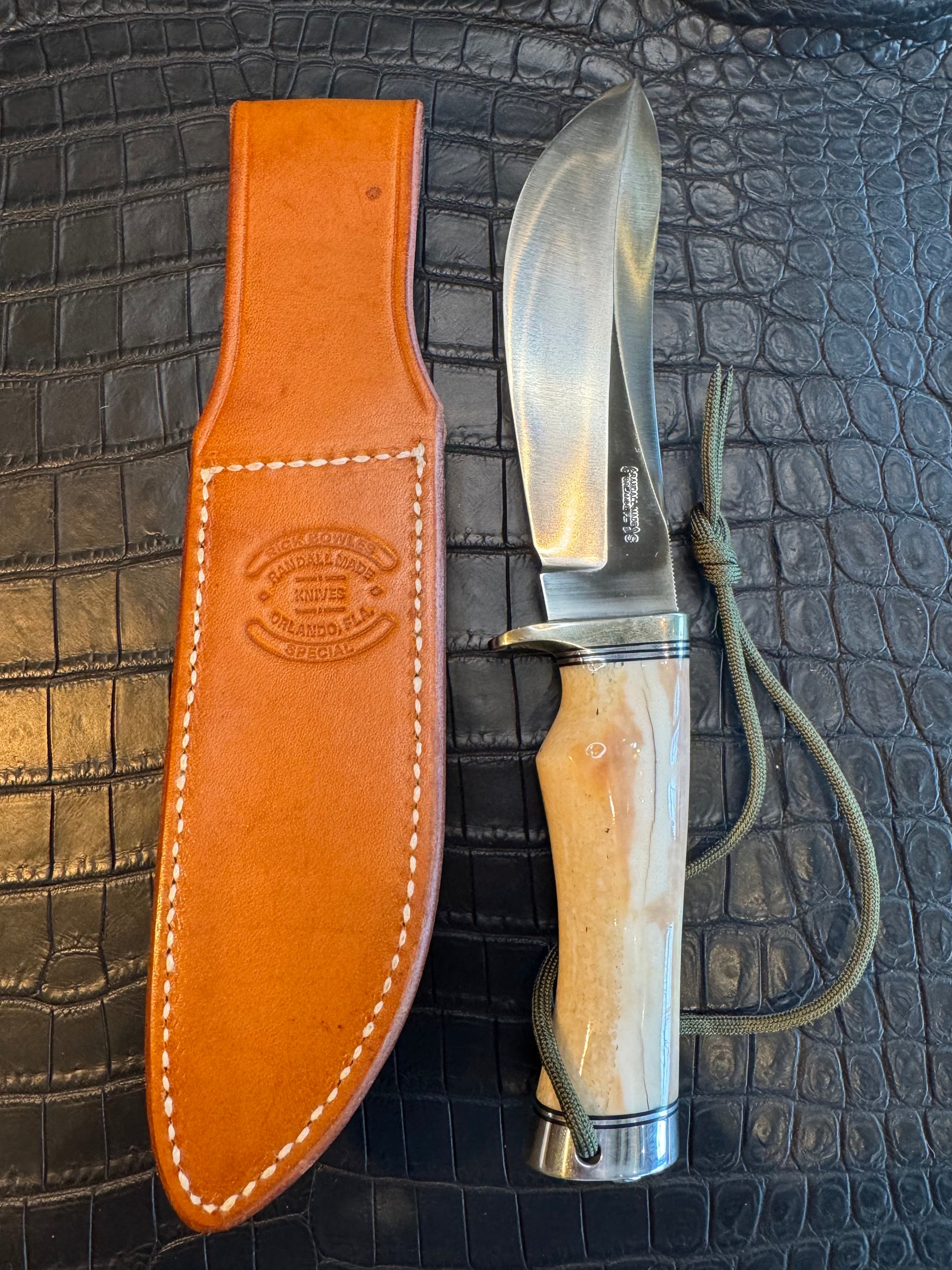 Randall Model RBS Bowles Dealer Special in a gorgeous piece of Creamy Fossil Walrus Ivory. Nickel Silver Hilt and butt cap. #118