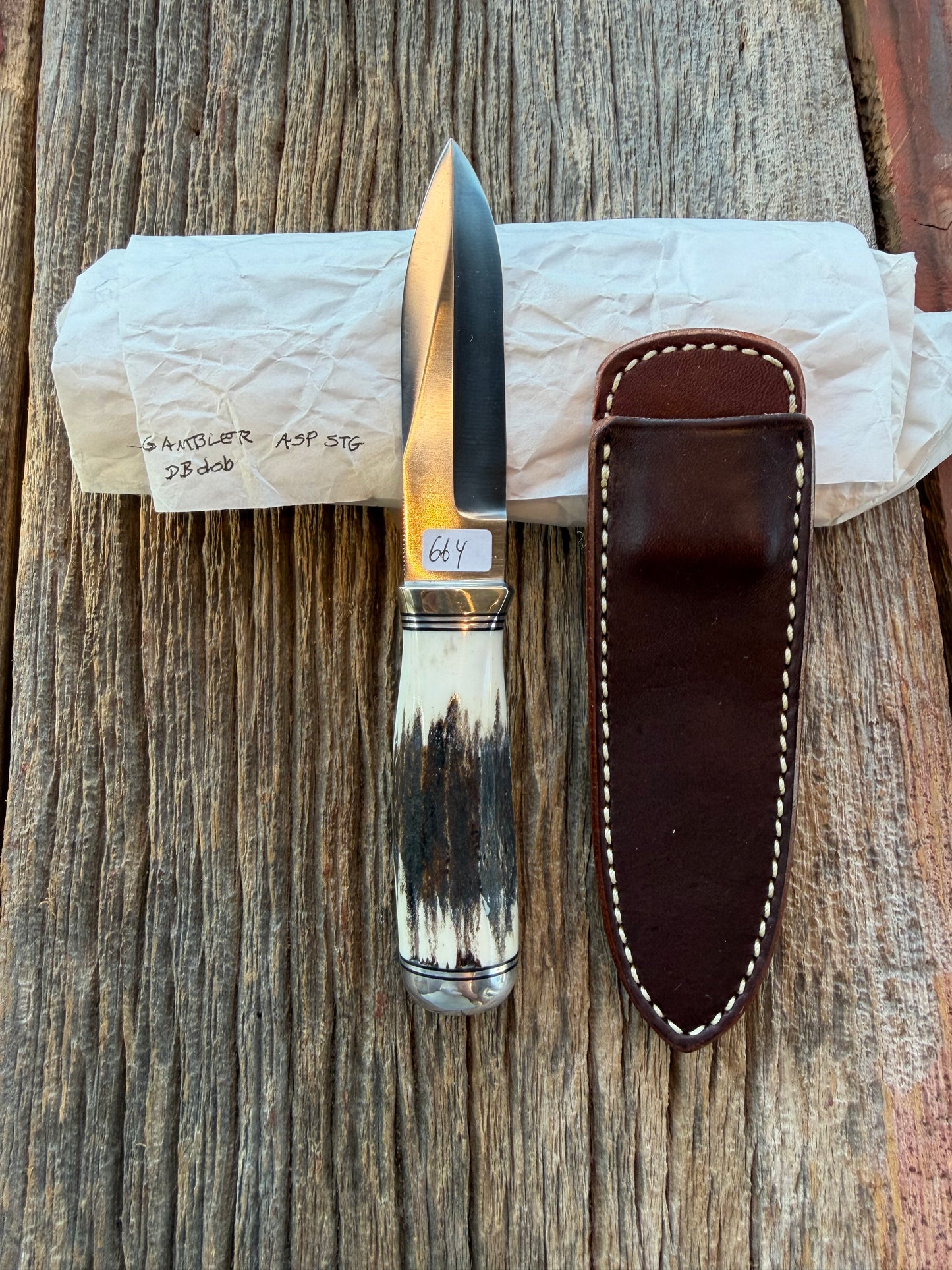 New in Paper Randall Model “Gambler” 4 Inch in Stag, Nickel hilt, Stainless, black and aluminum spacers.