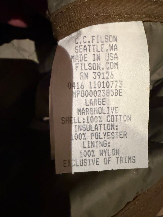 Filson Quilted Mile Marker Jacket NWT Vintage 11010773 Marsh Olive Large Made in the USA