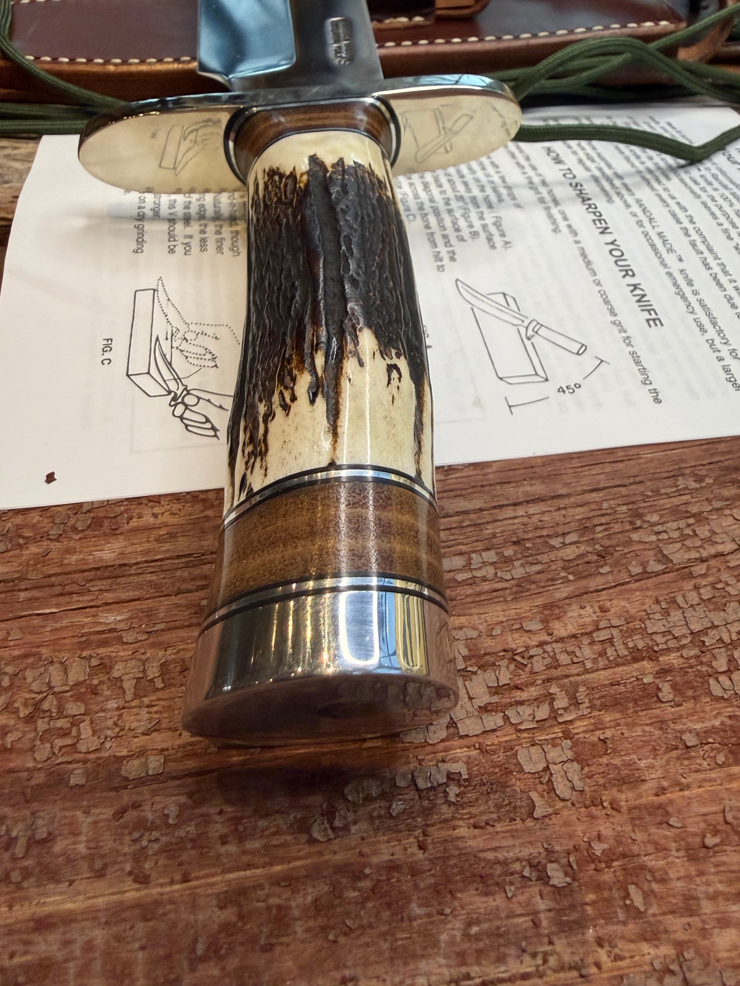 New Randall Knife Model 12-9/14 grind, Stainless Steel, stag and leather