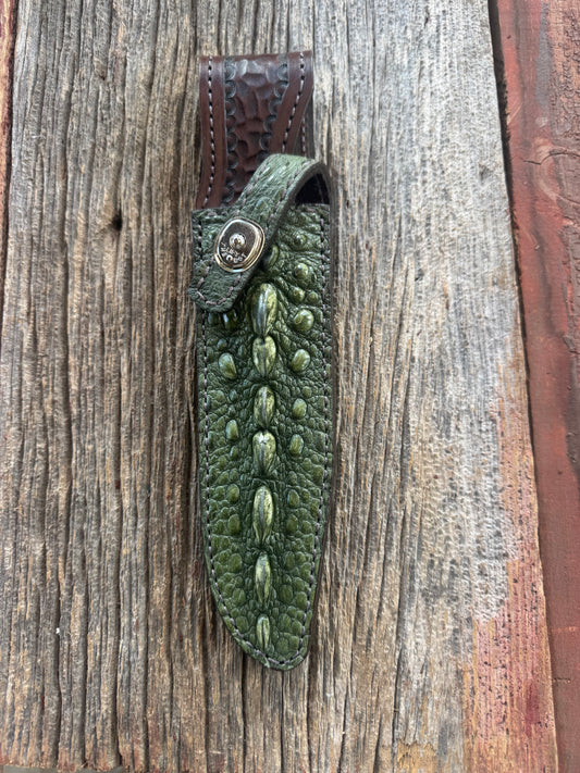 Randall Model 16-7 SP1 Sheath in Exotic Green Snapping Turtle by Treeman. Spiked Dragon tail portion of the turtle.