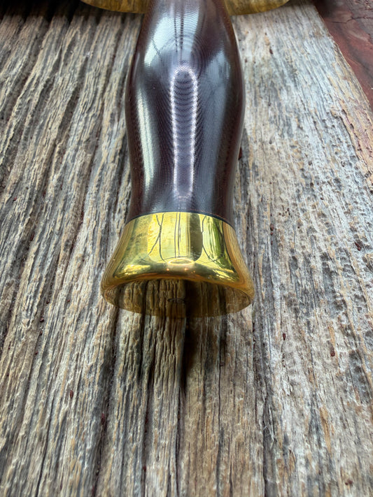 New in Paper Randall Model 12-8 Big Bear with a Maroon Micarta handle. Brass Hilt  and Brass collar, Carbon steel, brass butt cap.