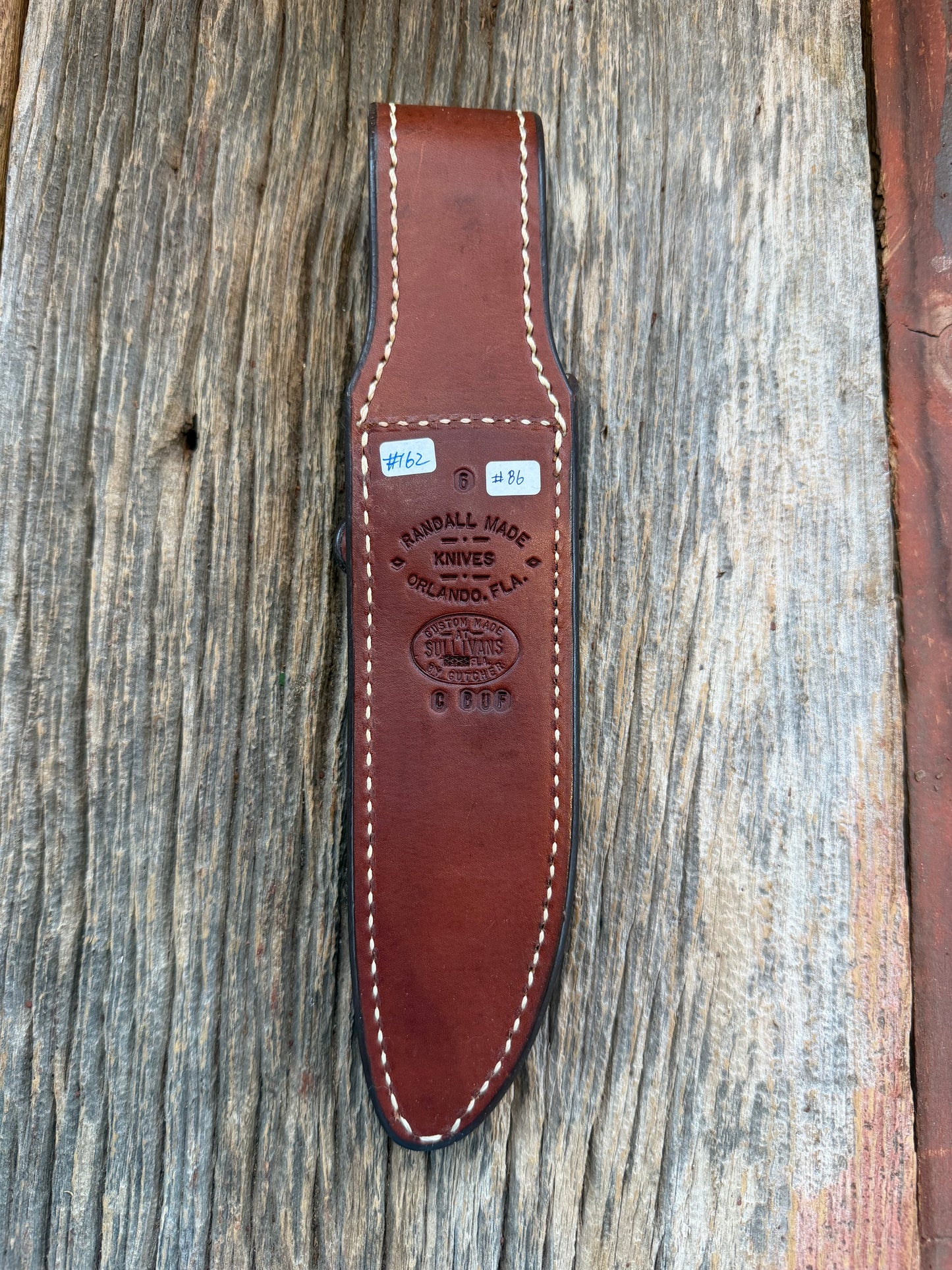 Randall Model 1-6, 5-6 Sheath in Exotic Brown Cape Buffalo Custom Made at Sullivan’s by Gutcher.